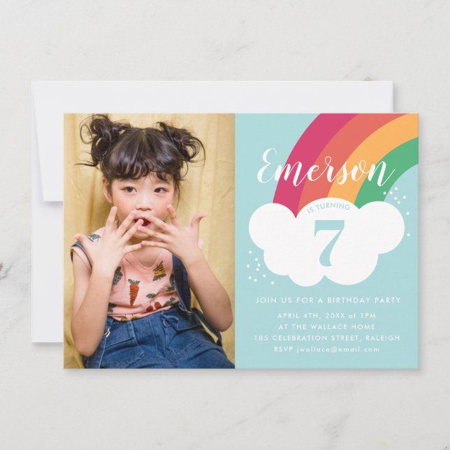 Invitation Budget Rainbow Cloud Photo Anniversaire de enfant  (Devant)