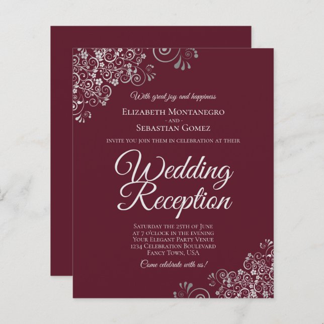 Invitation BUDGET Réception de mariage Argent et B (Devant / Derrière)