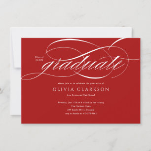 Invitation Budget Red Elegant Script Photo Graduation Party