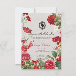 Invitation Budget Red Florals Bridgerton Birthday Party