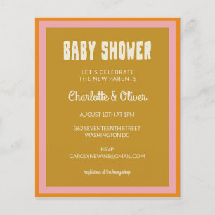 Invitation Budget Retro Pink Yellow Baby shower
