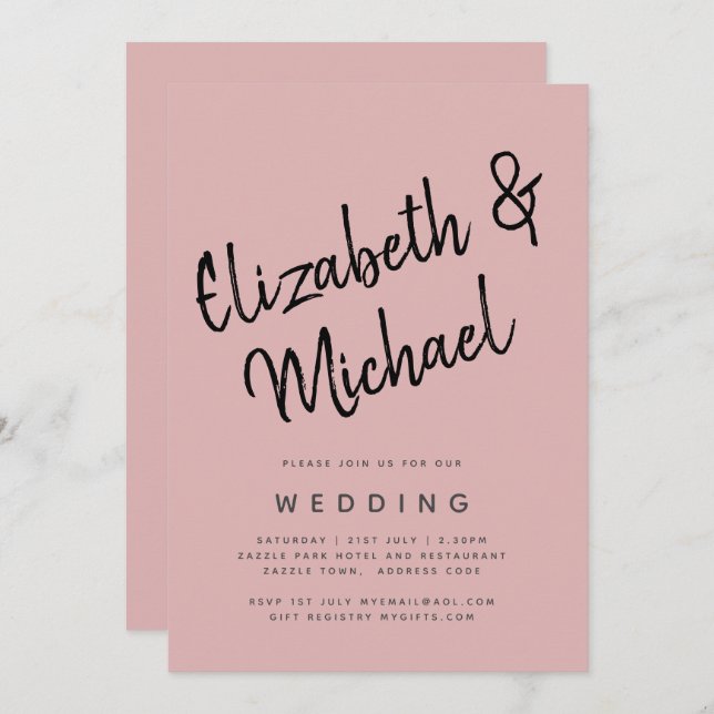 Invitation BUDGET Rose clair Dusté rose Mariage monochrome (Devant / Derrière)