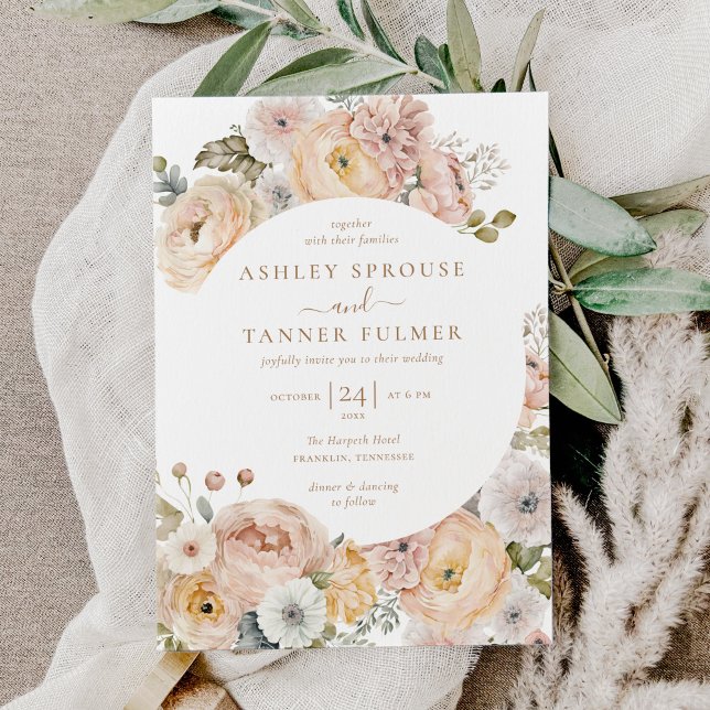 Invitation Budget rose élégant Mariage floral (Créateur téléchargé)