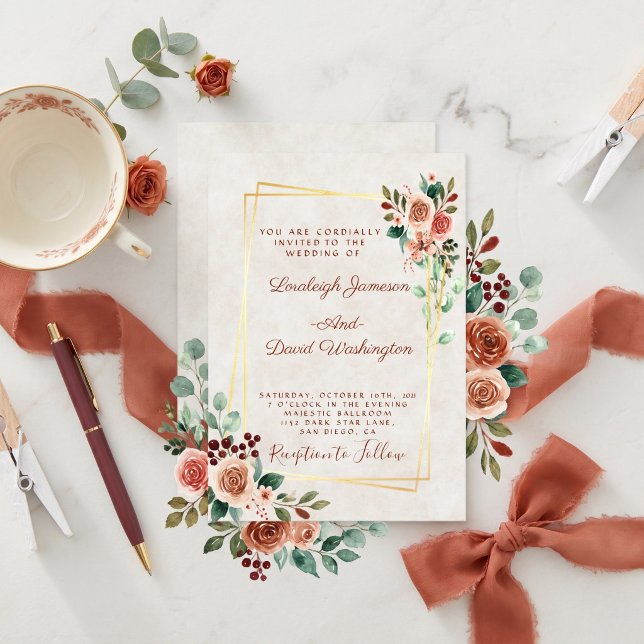 Invitation Budget Rose et or mariage élégant  (Créateur téléchargé)