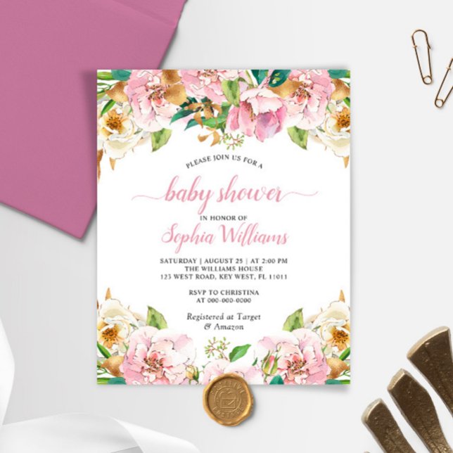 Invitation Budget Rose & Gold Baby shower (Créateur téléchargé)