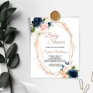 Invitation Budget Rose, Marine & Baby shower Or