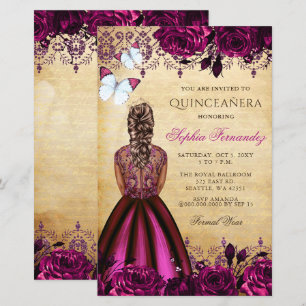 Invitation Budget Rose Princesse Quinceañera