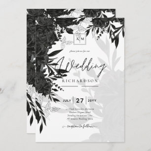 Invitation BUDGET Roses noirs Élégant Mariage blanc Invitatio