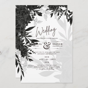 Invitation BUDGET Roses noirs Élégant Mariage blanc Invitatio