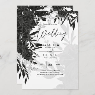 Invitation BUDGET Roses noirs Élégant Mariage blanc Invitatio