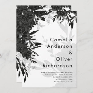 Invitation BUDGET Roses noirs Élégant Mariage blanc Invitatio