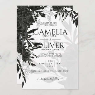 Invitation BUDGET Roses noirs Élégant Mariage blanc Invitatio