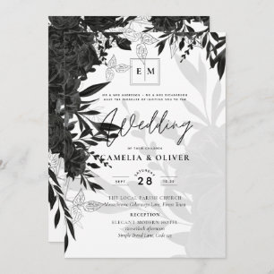 Invitation BUDGET Roses noirs Élégant Mariage blanc Invitatio