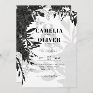 Invitation BUDGET Roses noirs Élégant Mariage blanc Invitatio