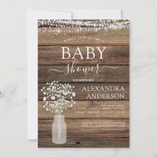 Invitation Budget Russe Baby shower Jar Lumières Ferme (Devant)