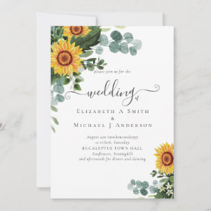 Invitation BUDGET Russe tournesol Eucalyptus Mariage Feuille