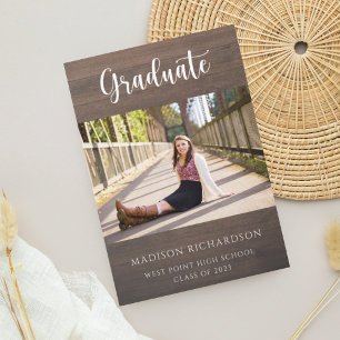 Invitation Budget Rustic Wood Grain Photo Graduation