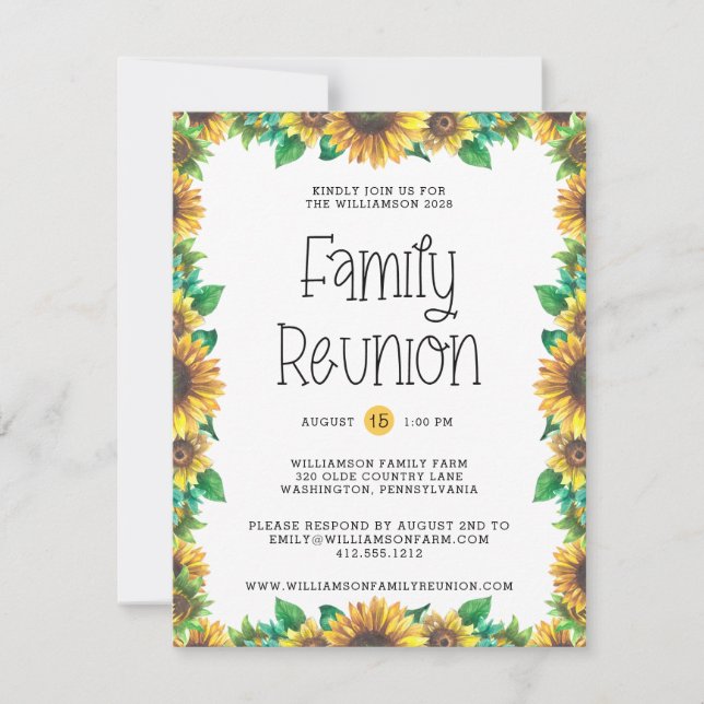 Invitation Budget Rustique Tournesols Famille Réunion Invitat (Devant)