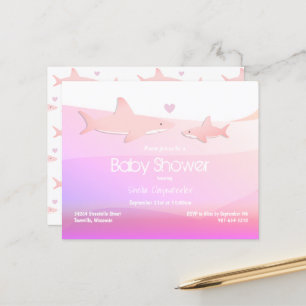 Invitation Budget Shark Pink Ocean Baby shower