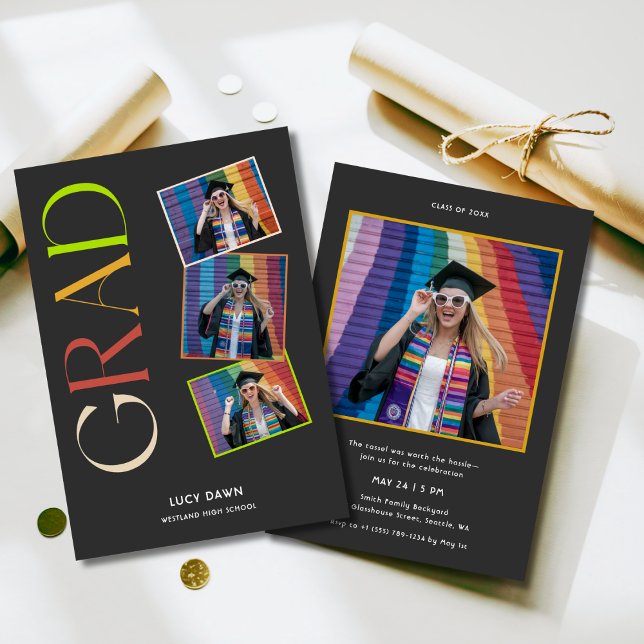Invitation Budget simple 4 Photo Graduation rétro Super (Créateur téléchargé)