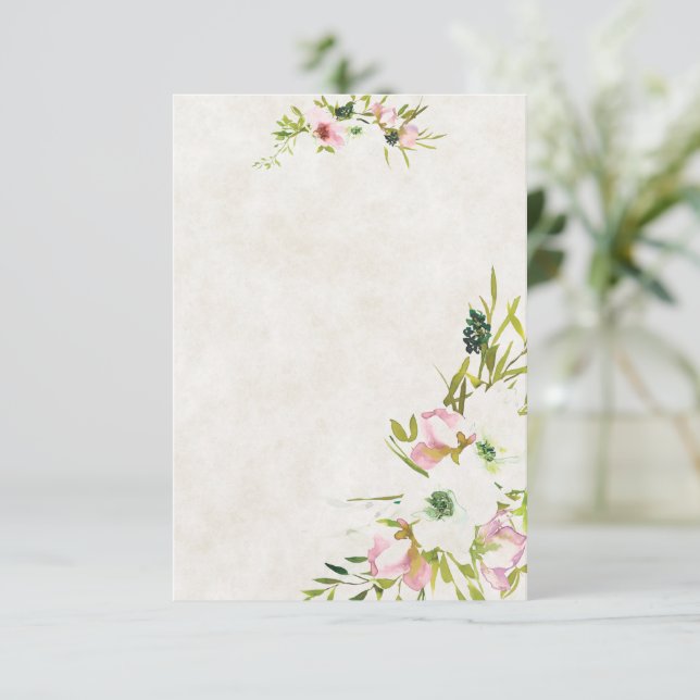 Invitation Budget simple Mariage floral rose et blanc  (Debout devant)