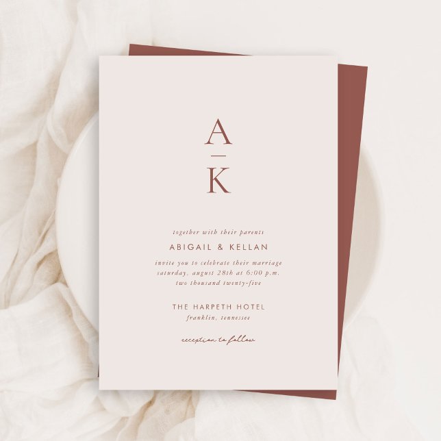 Invitation Budget Simple Moderne Blush Brown Monogramme Maria (Créateur téléchargé)
