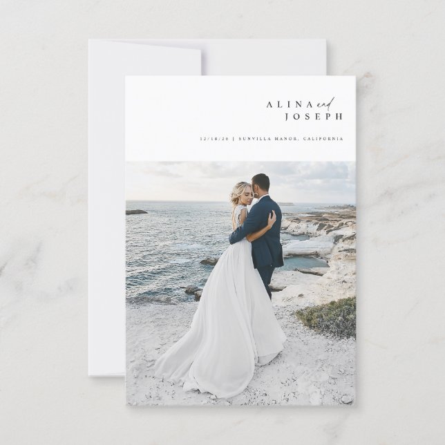 Invitation Budget Simple Photo Beach Destination Wedding (Devant)