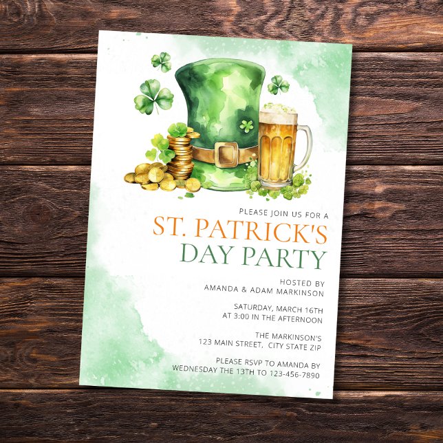 Invitation Budget St. Patricks Day Aquarelle Simple Party (Créateur téléchargé)