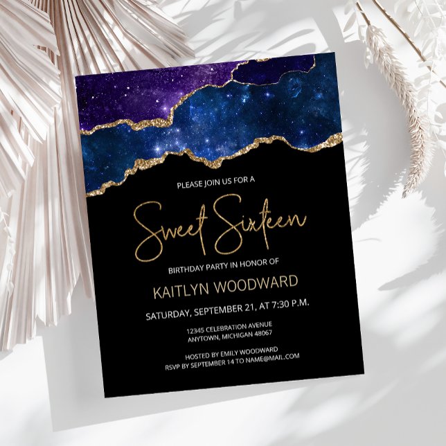 Invitation Budget Starry Gold Agate Dark Sweet 16 (Créateur téléchargé)