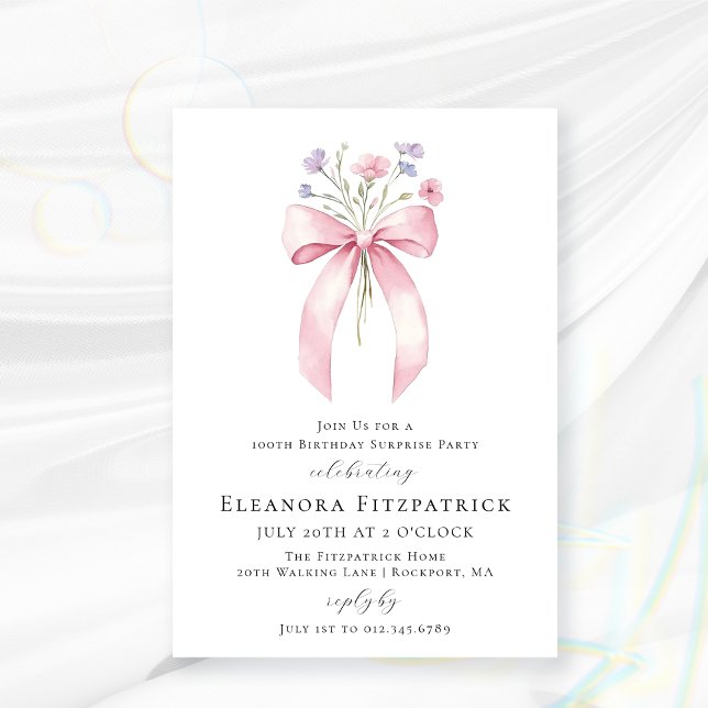 Invitation BUDGET SURPRISE PARTY 100e anniversaire Bow Invita (Créateur téléchargé)