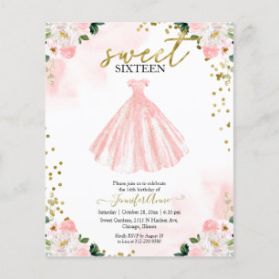 Invitation Budget Sweet 16 Robe Fleurie Rose Blush