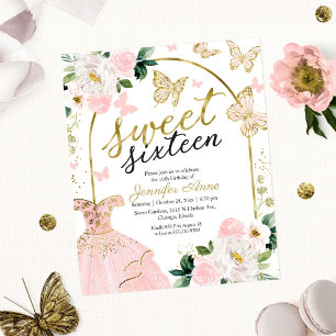Invitation Budget Sweet 16 Robe Florale Papillon