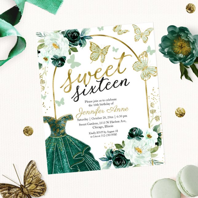 Invitation Budget Sweet 16 Robe Florale Papillon (Créateur téléchargé)