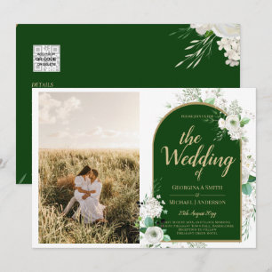 Invitation Budget Tout-en-1 Roses blanches Mariage vert Code 