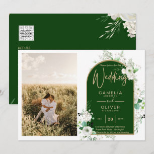 Invitation Budget Tout-en-1 Roses blanches Mariage vert Code 