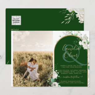 Invitation Budget Tout-en-1 Roses blanches Mariage vert Code 