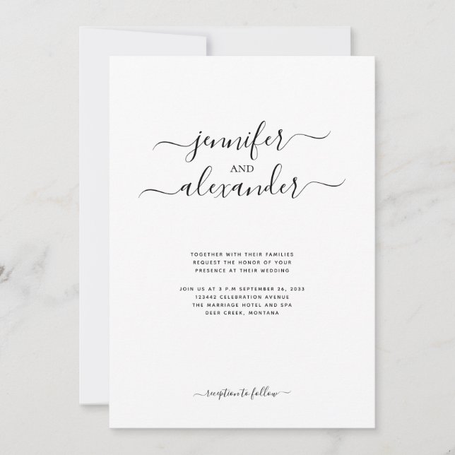 Invitation Budget tout en un Mariage de calligraphie chic (Devant)