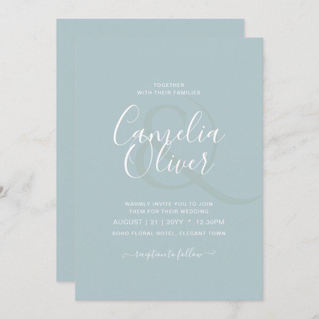 Invitation BUDGET Verre de mer Sage vert Mariage monochrome (Devant / Derrière)