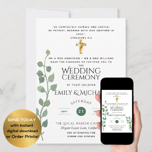 Invitation Budget Vert Eucalyptus Mariage catholique Invitati