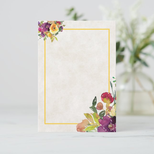 Invitation Budget vierge Burgundy et jaune floral mariage   (Debout devant)