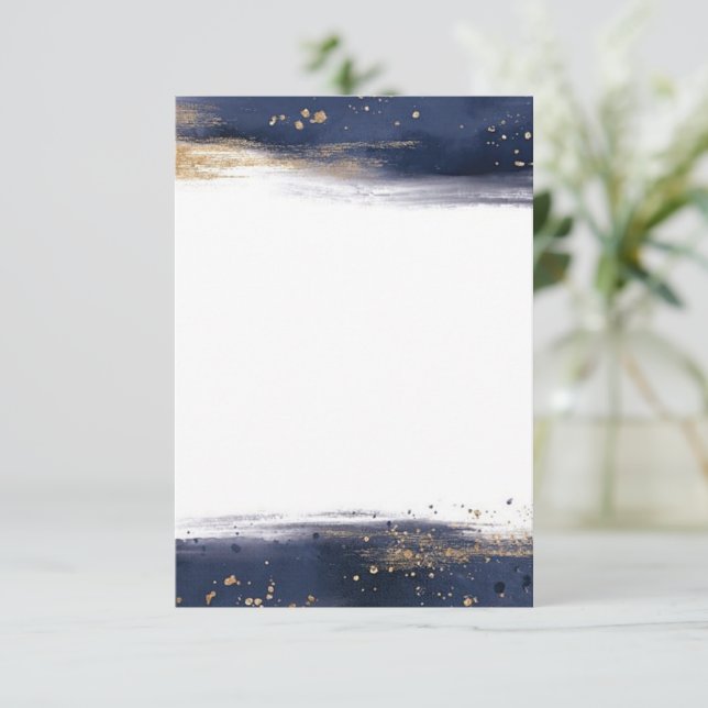 Invitation Budget vierge coups de pinceau mariage bleu et or (Debout devant)