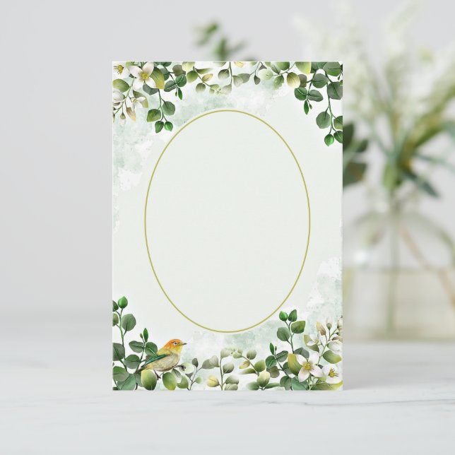Invitation Budget vierge Eucalyptus en vert et or mariage  (Debout devant)