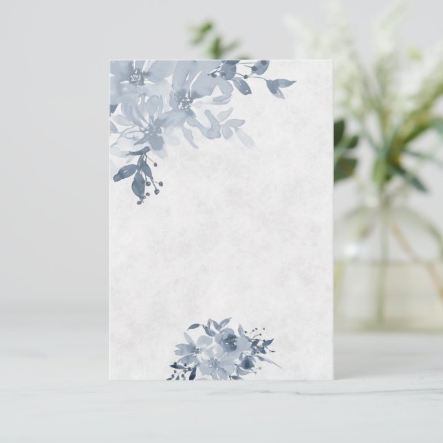 Invitation Budget vierge Fleurs aquarelles bleues mariage  (Debout devant)