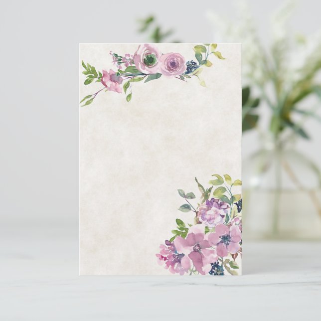 Invitation Budget vierge Fleurs aquarelles violettes mariage  (Debout devant)