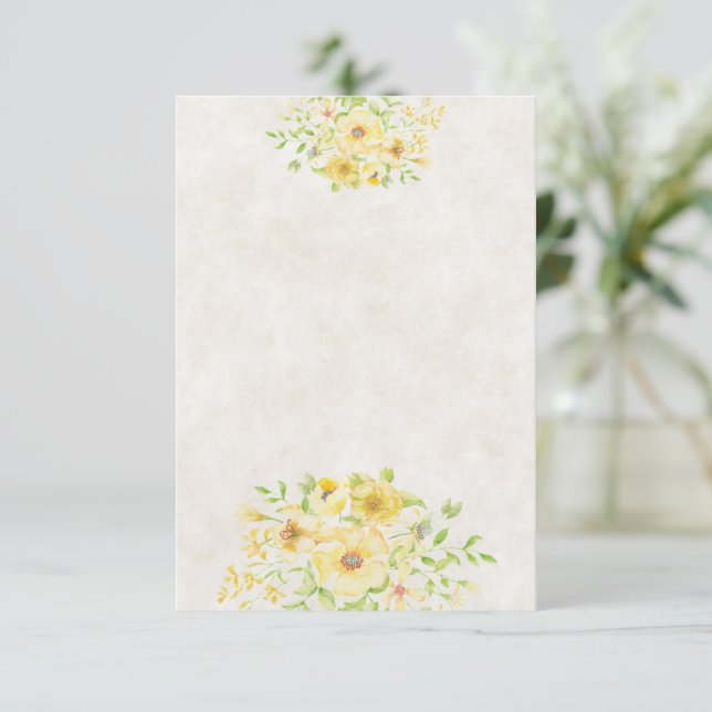 Invitation Budget vierge Fleurs de mariage aquarelle jaune  (Debout devant)