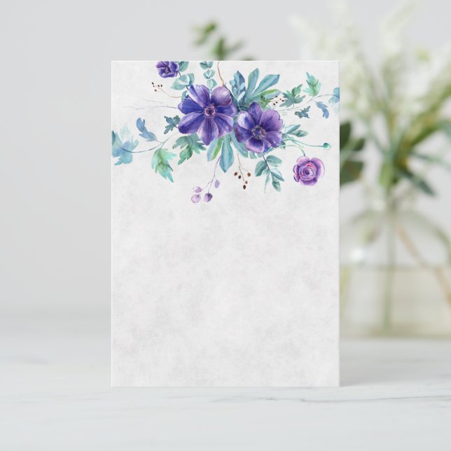 Invitation Budget vierge Fleurs de mariage aquarelle violette (Debout devant)