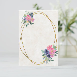 Invitation Budget vierge Fleurs rose et bleu mariage 