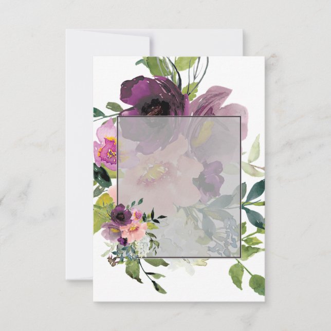 Invitation Budget vierge Fleurs rose et violet mariage  (Devant)