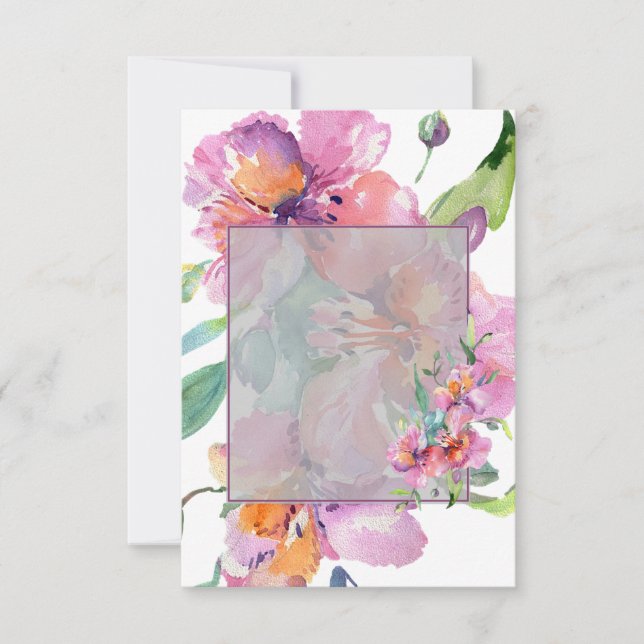 Invitation Budget vierge Fleurs roses et violettes mariage  (Devant)