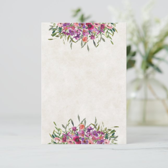 Invitation Budget vierge Fleurs sauvages violettes mariage  (Debout devant)